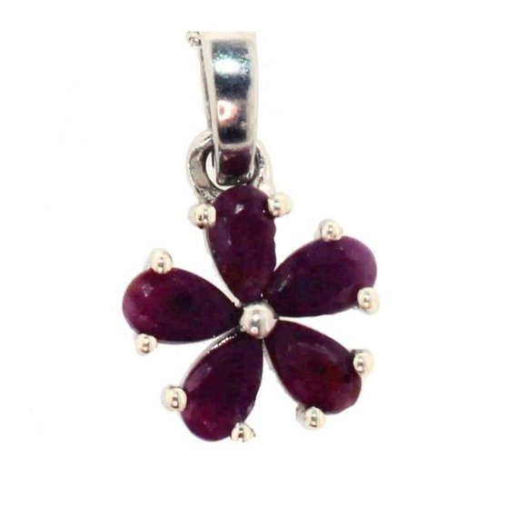 Natural Ruby Flower Necklace with Pendant - Sterling Silver  - Simply Beautiful! - Picture 1 of 6